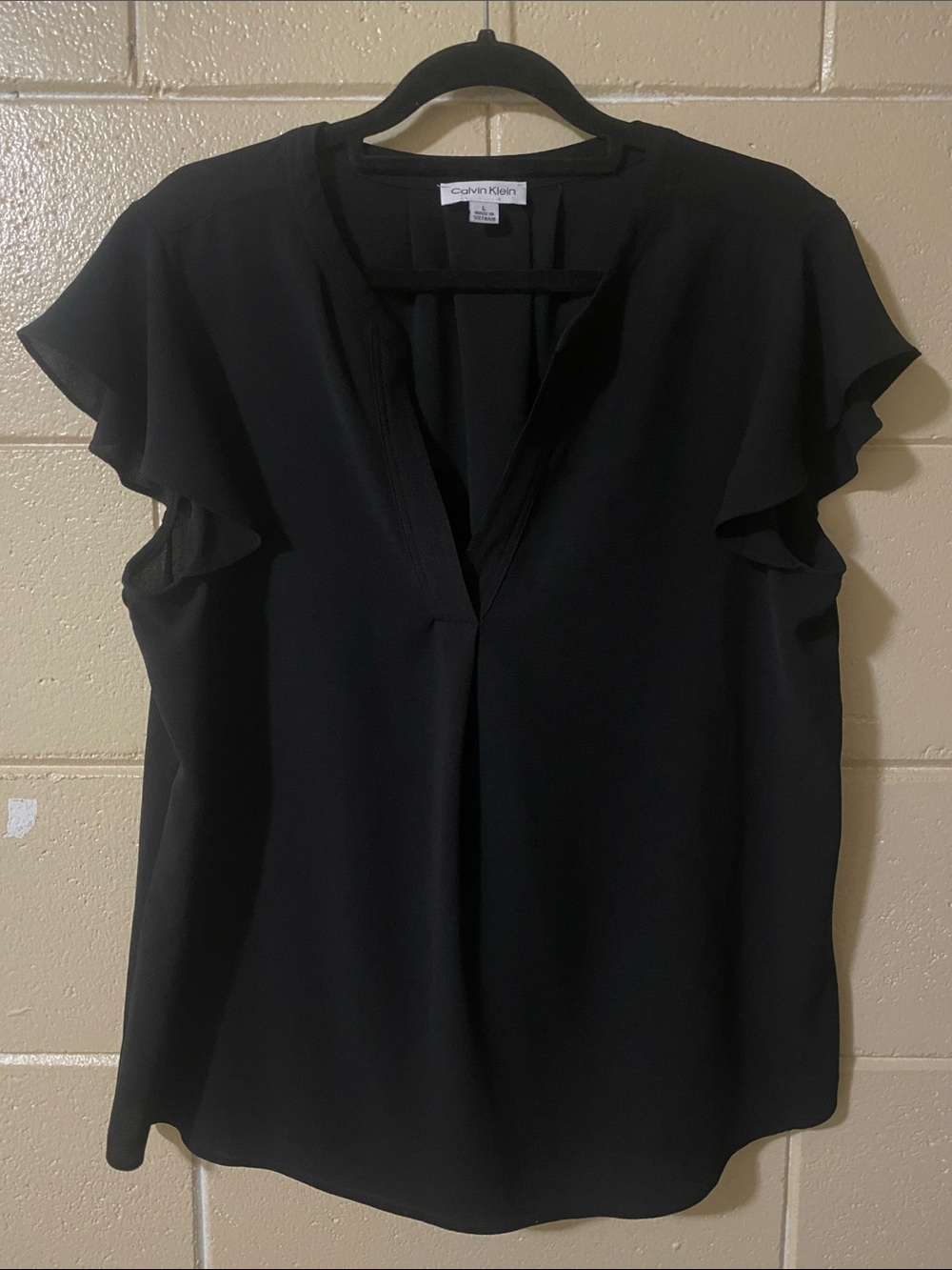 Calvin Klein Black V-Neck Flutter Sleeve Top